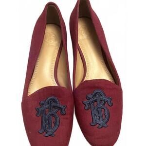 Tory Burch Burgundy Suede Loafers with Embroidered Logo